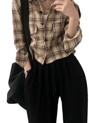 Chic Retro Plaid Long-Sleeve Shirt Jacket Women's Loose-Fit Korean French Autumn