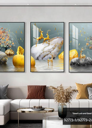 Modern minimalist living room decorative painting , canvas painting with border  With Frame SET OF 3 Good luck and happiness