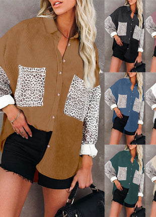 Chic Women's Leopard Print Demi-Season Shirt Jacket Loose Casual Lapel Top