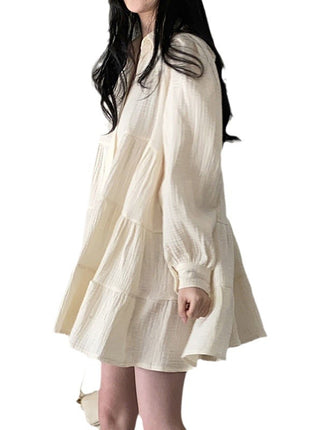 Chic Korean Style Loose Fit Doll Dress with Elegant Puff Sleeves