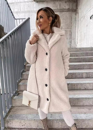 Luxurious Velvet Faux Fur Long-Sleeve Lapel Jacket, European Winter Style for Women