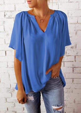 Women's Oversize V-Neck Chiffon T-Shirt European Style Casual Summer Top