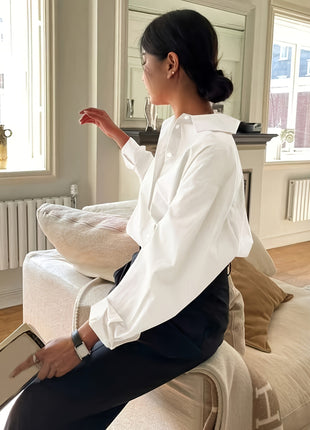 Elegant Women's Loose Fit Viscose Fiber Long-Sleeve Button-Down Shirt Top