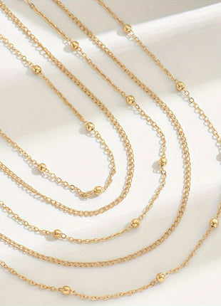 Multi-Layer Gold Bead Statement Necklace, Retro European Fashion Stackable Jewelry for Women