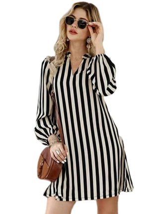 Stylish Striped High-Low Hem Long Sleeve Women's Casual Commuter Shirt Top