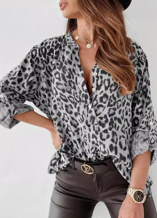 Chic Women's Leopard Print Long Sleeve Cardigan Shirt Button-Up Blouse