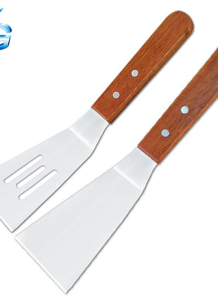 Premium Wooden Handle Stainless Steel Frying Spatula for Steak Baking Pizza BBQ