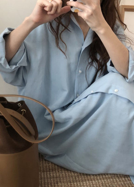 Chic Korean Oversized Maxi Long Sleeve Shirt Dress - Plus Size Autumn Fashion