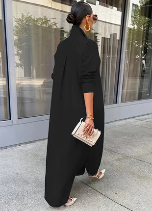 Chic European Style Women's Plus Size Long-Sleeve Casual Solid Shirt