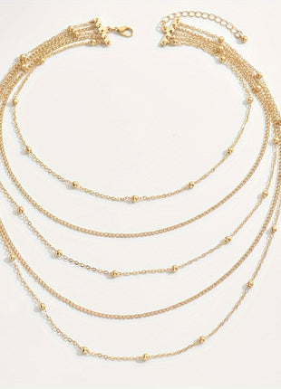 Multi-Layer Gold Bead Statement Necklace, Retro European Fashion Stackable Jewelry for Women
