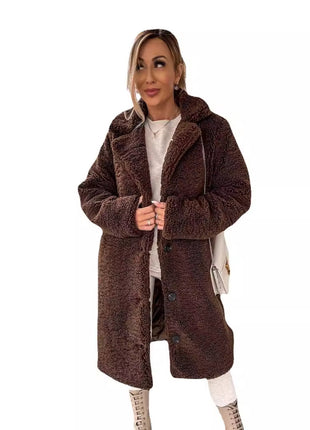 Luxurious Velvet Faux Fur Long-Sleeve Lapel Jacket, European Winter Style for Women