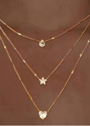 Elegant European Style Layered Necklace with Heart Star Pendants for Women