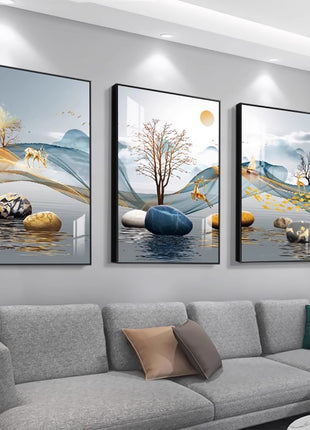 Modern minimalist living room decorative painting , canvas painting with border  With Frame SET OF 3 BRIGHT FUTURE