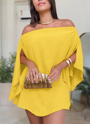 Summer Colored European Style Off-Shoulder Slit Leisure Skirt Set