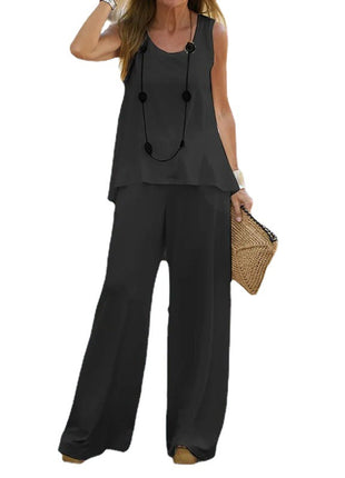 Chic Sleeveless T-Shirt & High Waist Pants Set for Summer Leisure