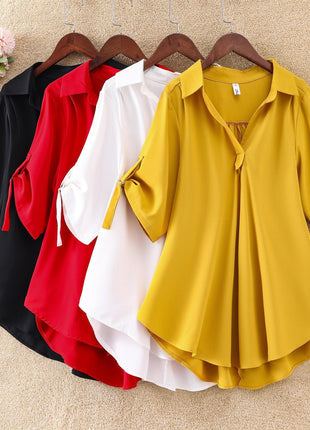 Women's 2025 Summer Loose Short-Sleeve Lapel Shirt with Slimming Waist