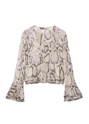 Chic European Style Animal Print Long Sleeve Blouse for Women