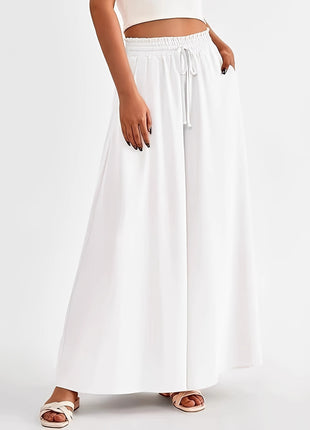 Plus Size Loose Fit Flared Trousers, European Style Elastic Waist Leisure Pants
