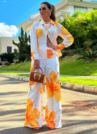 Chic Women's European Style Leisure Shirt & Trousers Set for Autumn
