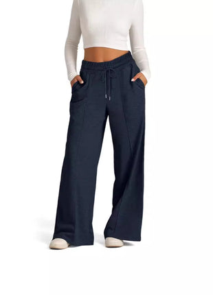 Women's Loose Fit Wide-Leg Casual Trousers with Drawstring Waist