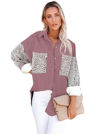 Chic Women's Leopard Print Demi-Season Shirt Jacket Loose Casual Lapel Top