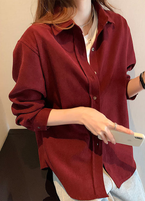 Stylish Women's Corduroy Long-Sleeve Shirt, Retro Design, Versatile Demi-Season Top