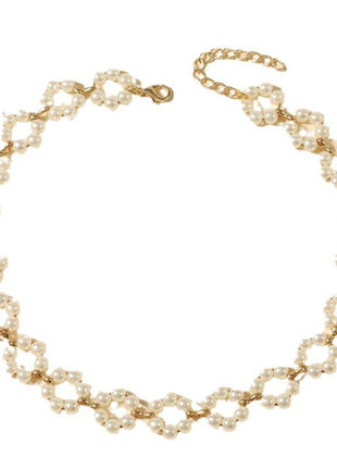 Trendy Pearl Flower Choker Necklace for Women, Creative Short Chain
