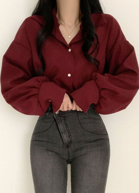 Elegant Plus Size Women's Demi-Season Shirt with Chic Puff Sleeves