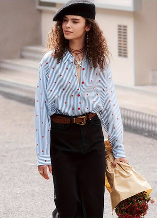 Stylish European Oversize Long-Sleeve Casual Printed Polyester Shirt for Leisure