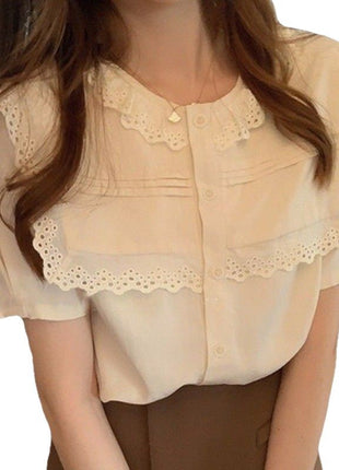 Elegant White Lace Short Sleeve Blouse for Women, Summer Fashion Trend