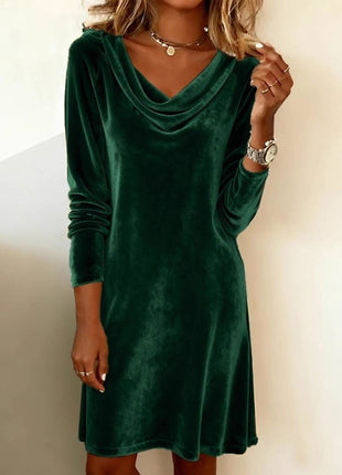 Elegant Velvet Fitted Midi Dress with Chic Swing Collar for Autumn
