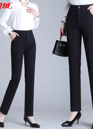 Women's High-Waist Slim Straight Leg Business Casual Trousers with Belt