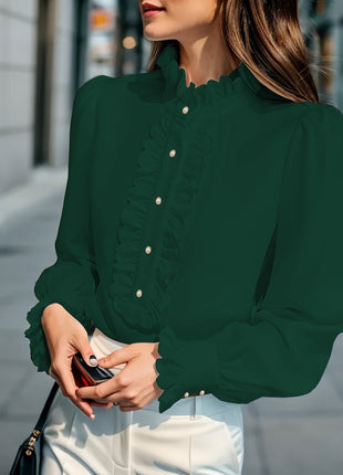 Elegant European Style Ruffle Blouse, Versatile Business Fashion Shirt for Women