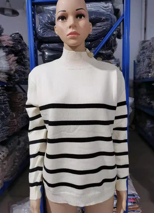 Chic European Style Women's Loose Knit Pullover Sweater with Stand Collar