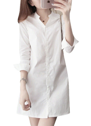 Chic Korean V-Neck Long-Sleeve Slim Fit Mid-Length Shirt for Women