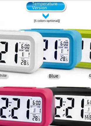Quiet LED Night Light Alarm Clock: English Display, Temperature, Humidity Sensor