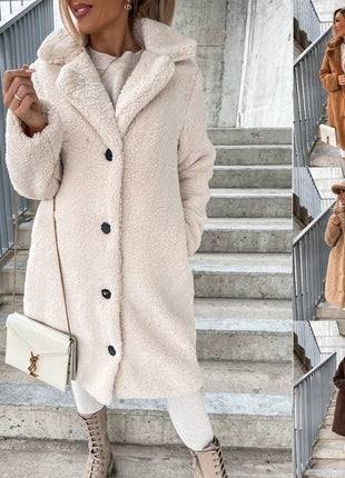 Luxurious Velvet Faux Fur Long-Sleeve Lapel Jacket, European Winter Style for Women
