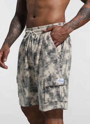 Summer Men's Shorts Tie-Dye Straight Camouflage Casual Pants Knee-Length Loose Mid-Length Pants with Tie-Dye Design