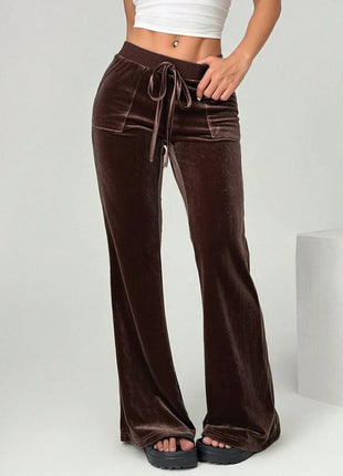 Luxurious Velvet Flared Trousers for Women - Comfortable Mid-Rise Casual Pants