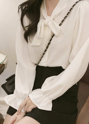 Elegant Western Style Chiffon Blouse with Bow Flare Sleeves - New Collection