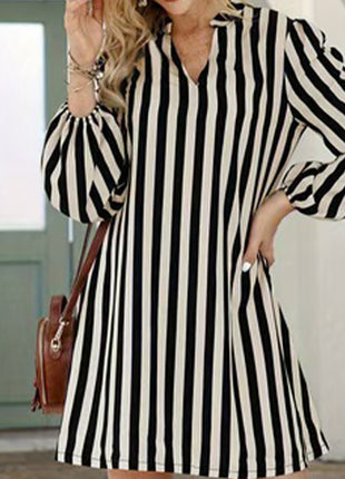 Stylish Striped High-Low Hem Long Sleeve Women's Casual Commuter Shirt Top