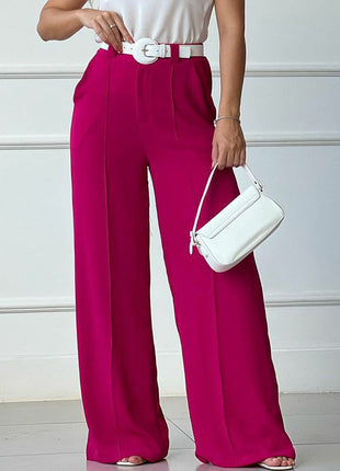 Effortless Women's Lightweight Pleated Wide-Leg Trousers with Elastic Waist
