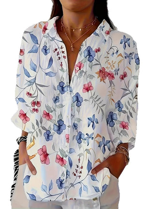 Stylish Women's Floral Print Long Sleeve Loose Casual Button-Up Blouse