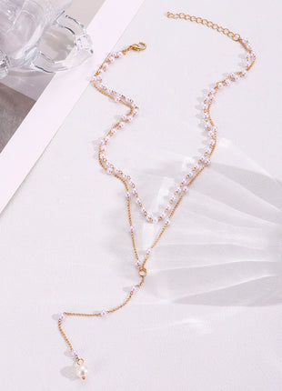 Elegant European Style Pearl Tassel Y-Shape Layered Necklace for Women