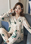 S apricot bottom green leaf cardigan long set