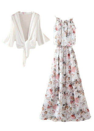 Chic Summer Boho Floral Print Maxi Dress - Flowy Chiffon Beach Long Skirt