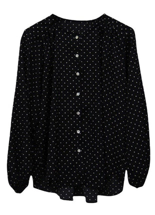 Chic Polka Dot Chiffon Blouse, Loose Fit Lantern Sleeve Long Shirt