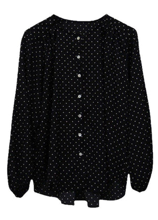 Chic Polka Dot Chiffon Loose Fit Blouse Women's Elegant Lantern Sleeve Top