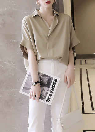 Trendy Korean Style Oversize Short Sleeve Summer Shirt for Women