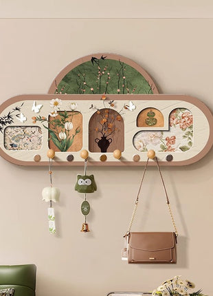 1pc Wall Mounted Key Hook, Wooden Key Hangers with Double Hooks, Multiuse Key Coat Book Sundries Storage Rack, for Bedroom, Office, Living Room, Entryway, Wall wall decor,